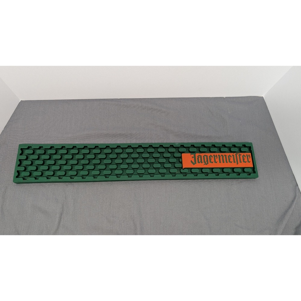 Jagermeister Bar Rail Mat 21x3.5 Green Orange Rubber Spill Mat Man Cave Decor